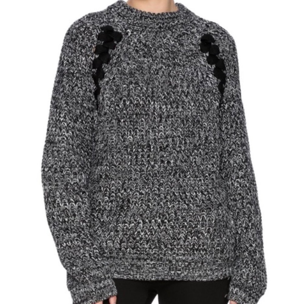 J.O.A. Marled Knit Lace-Up Sweater, Size XS